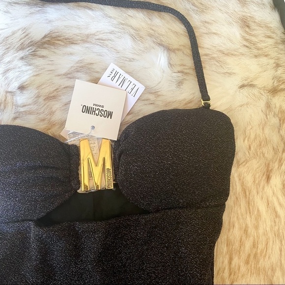 Moschino Glitter Halter Cutout One Piece Swimsuit Black XS NWT - Picture 2 of 8